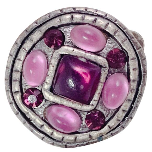 VTG Artisan Earrings Silver Tone Lucite Purple Pink Clip On Vibrant Colorful 80s - Picture 13 of 13